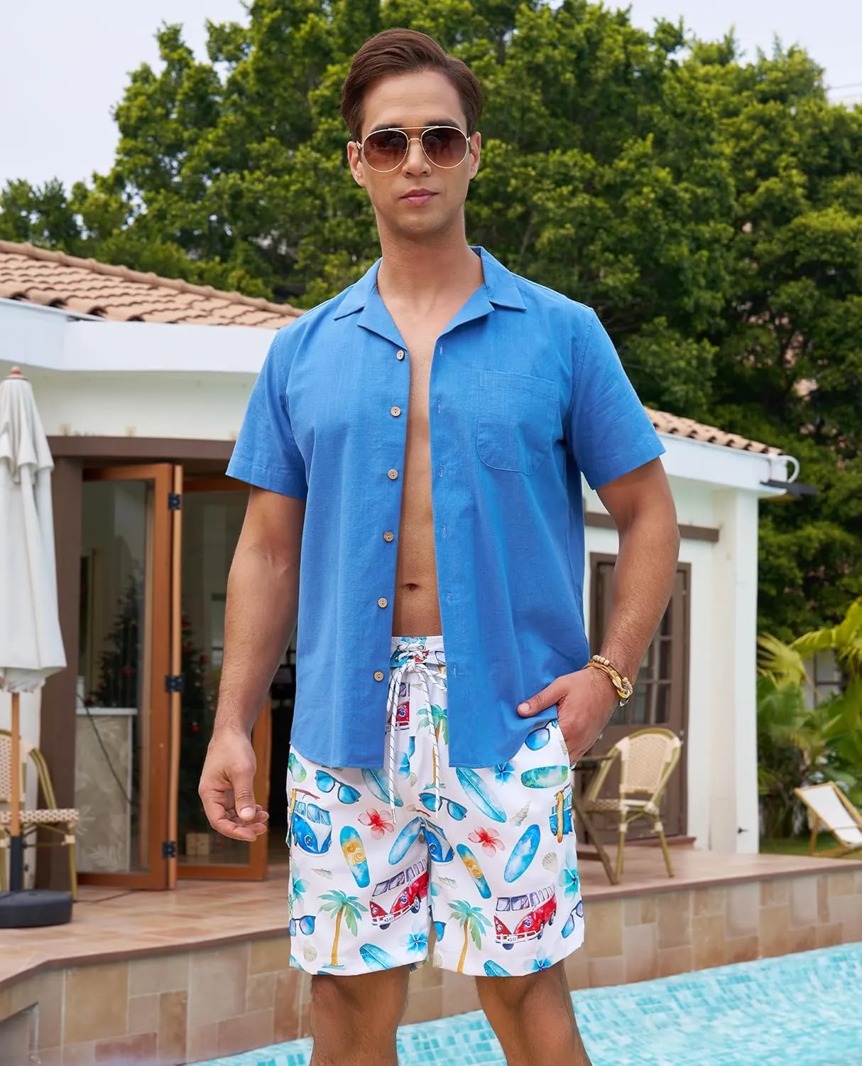 Milin Naco Mens Swim Trunks 7" Compression Liner Quick Dry 2 in 1 Board Shorts with Zip Pockets Bathing Suits for Men