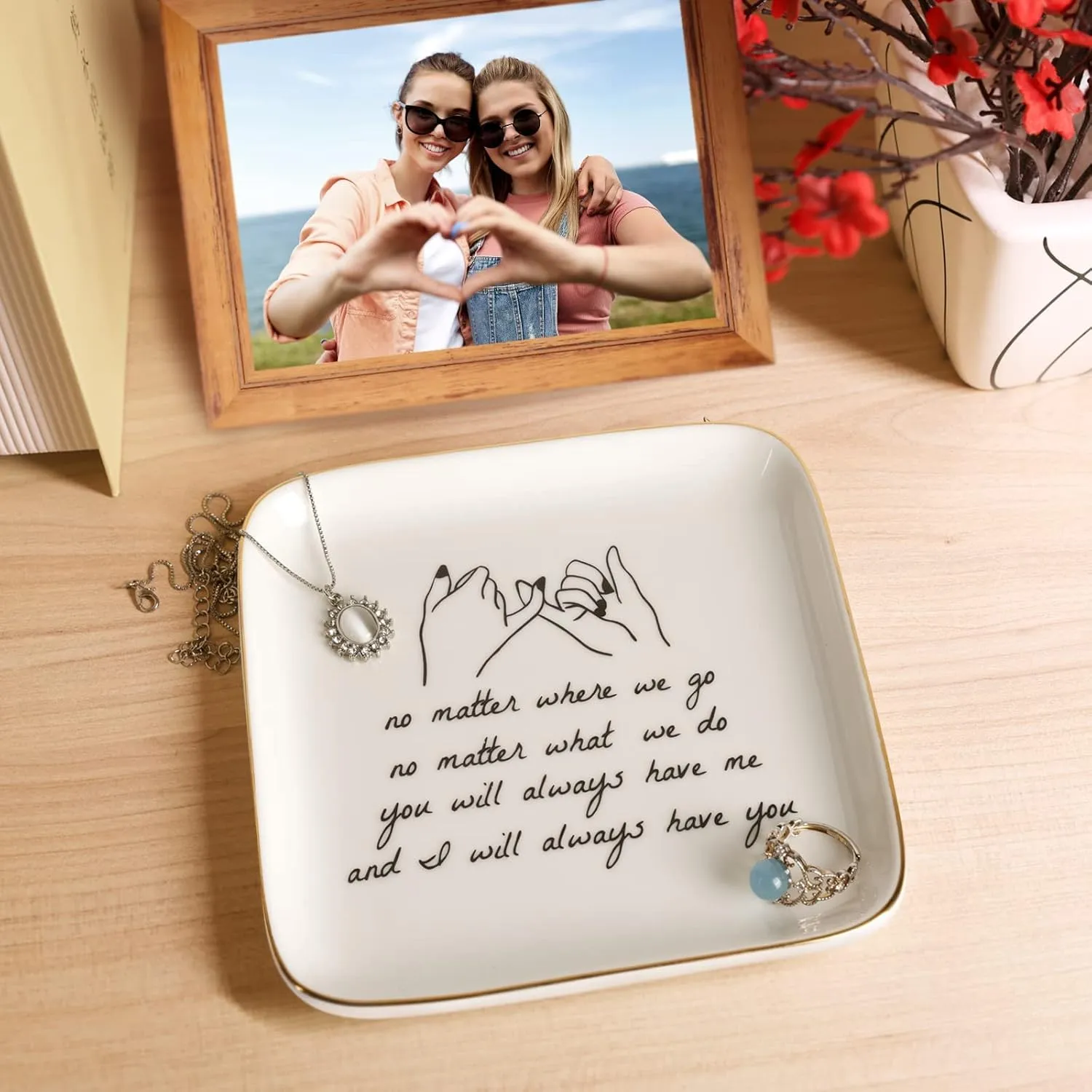 PUDDING CABIN Friend Gifts for Women ??No Matter Where We Go, No Matter What We Do, You Will Always Have Me, and I Will Always Have You! ??Gifts for Friends Going Away Friendship Ceramic Ring Dish