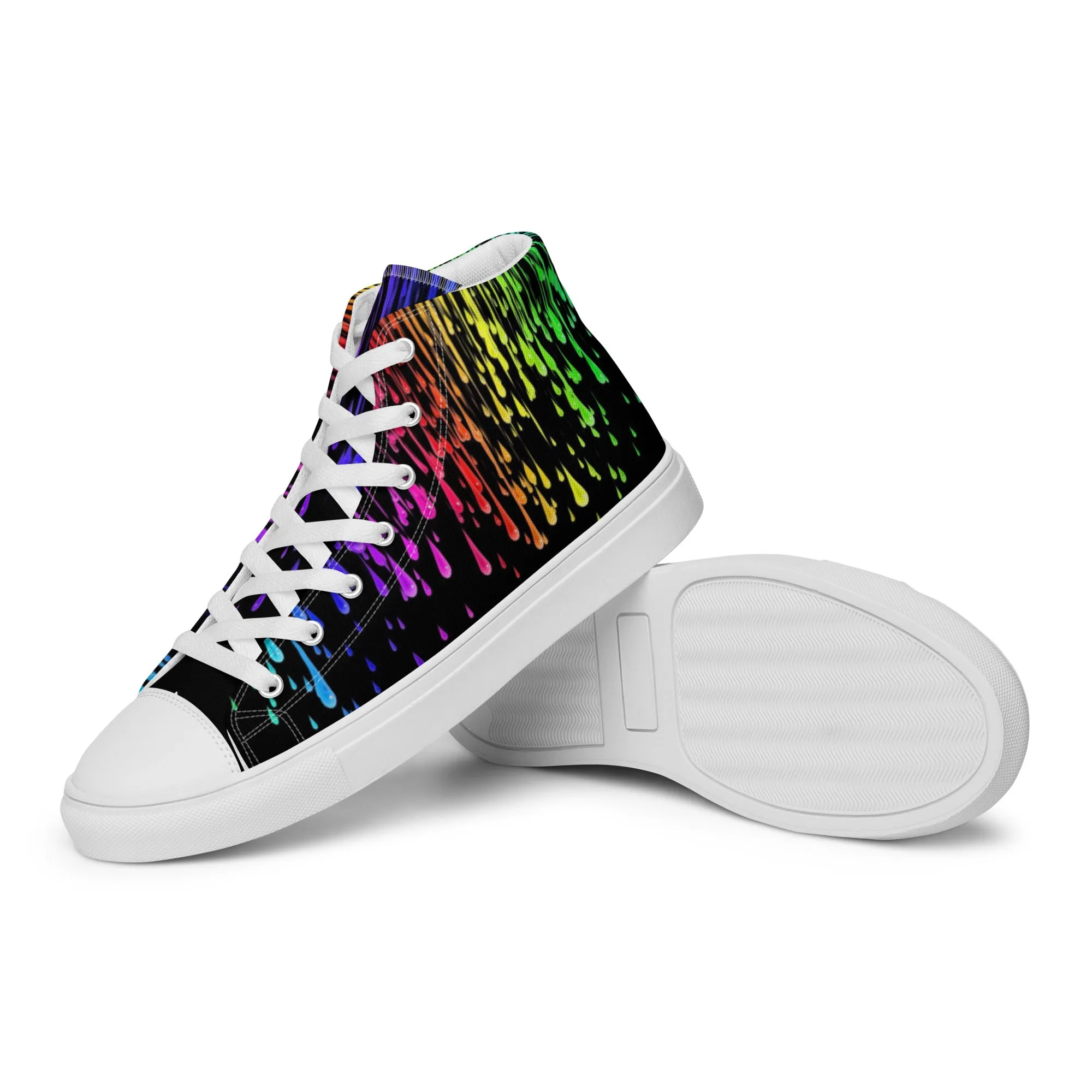 Rainbow Drip Men’s High Top Canvas Shoes