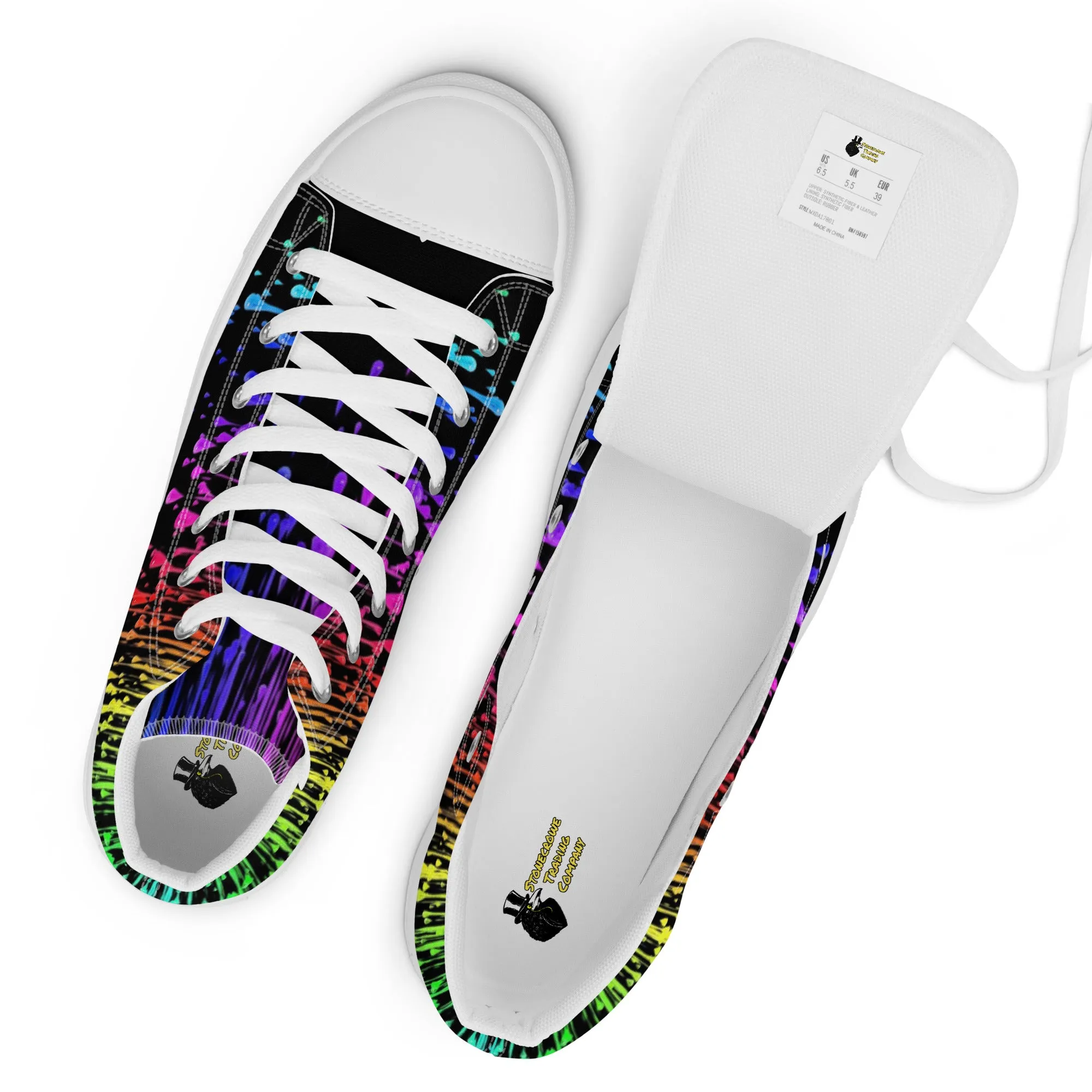 Rainbow Drip Men’s High Top Canvas Shoes