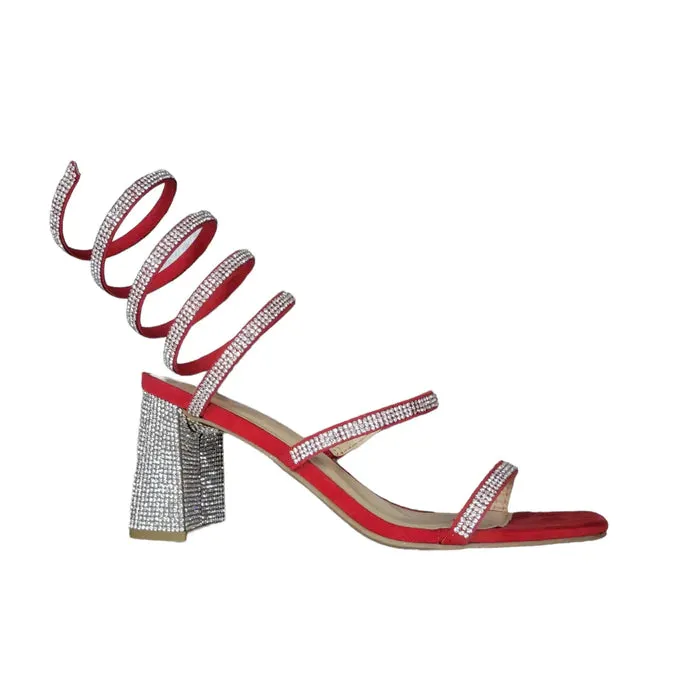 Rhinestone Chunky Low Block Wrap Around Heels Vana-16