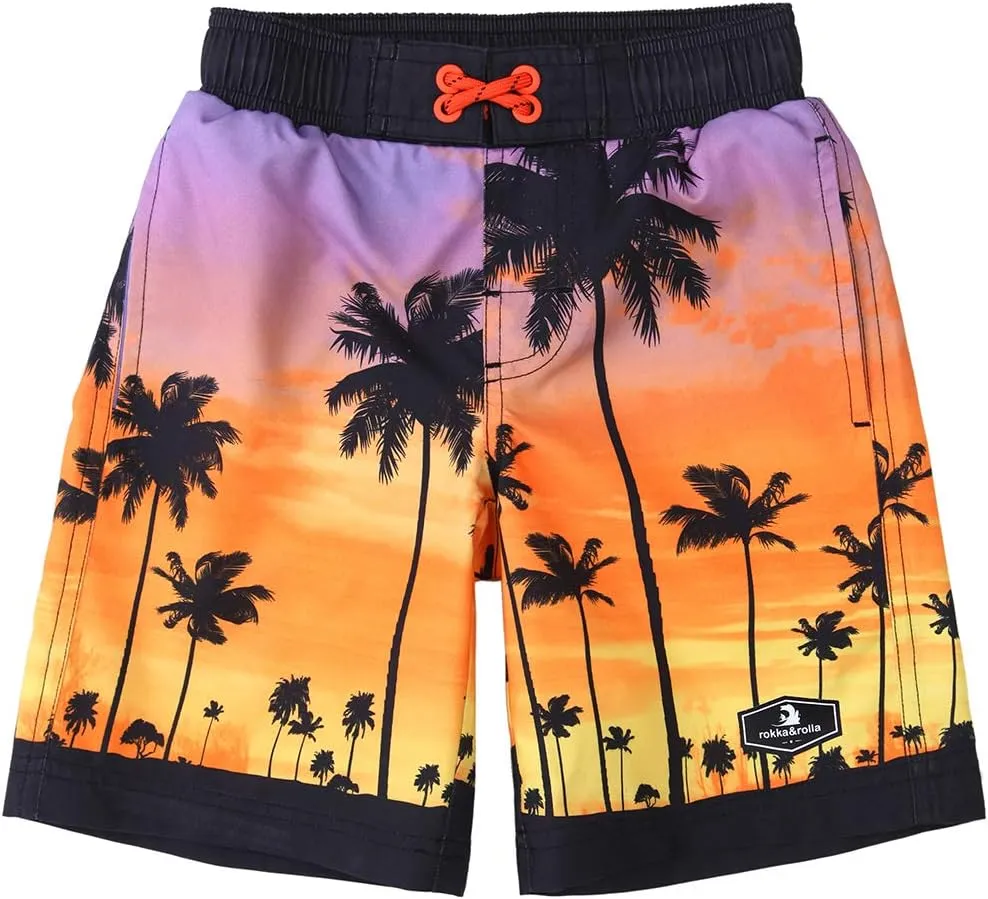 Rokka&Rolla Boys' Swim Trunks UPF 50  Quick Dry Bathing Suit Swimwear Beach Shorts with Mesh Lining