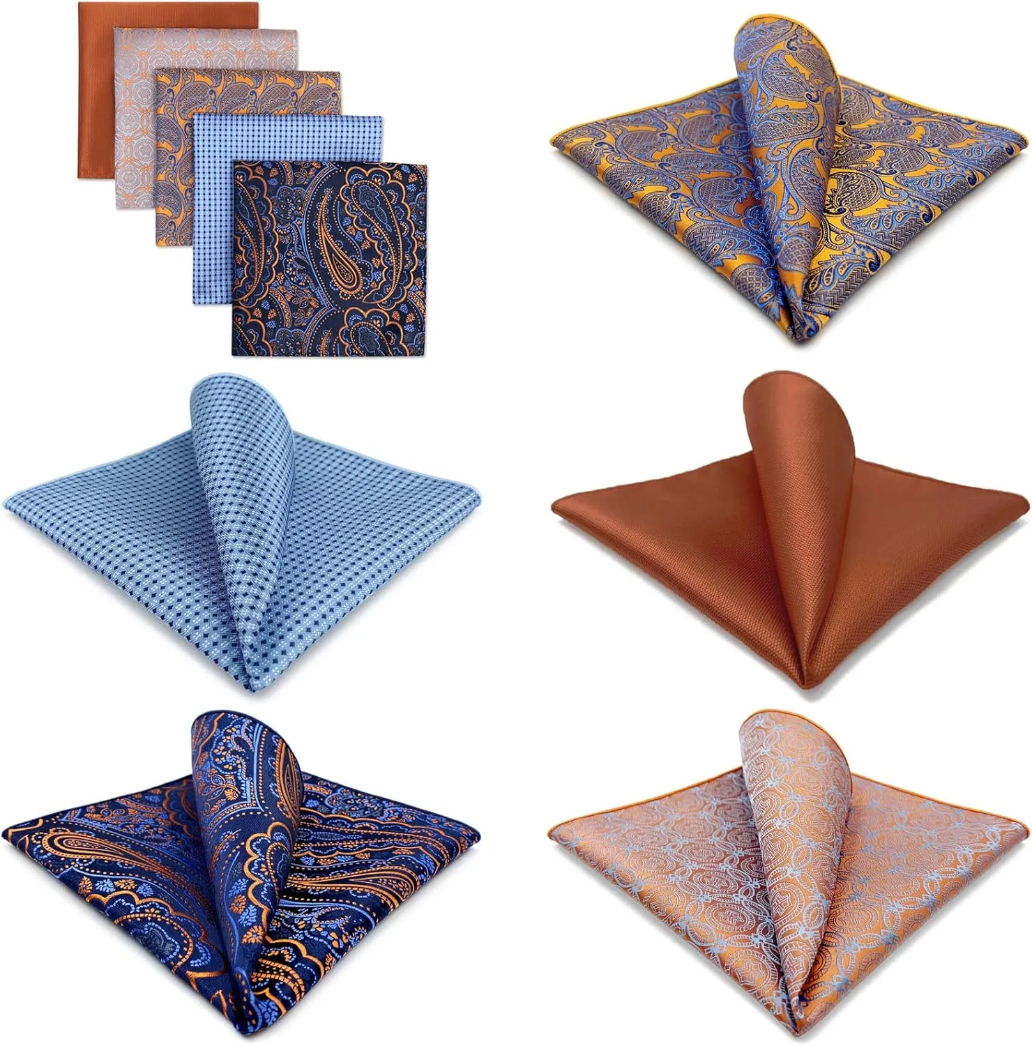 SHLAX&WING 5 Pieces Assorted Mens Silk Pocket Square Set Handkerchiefs