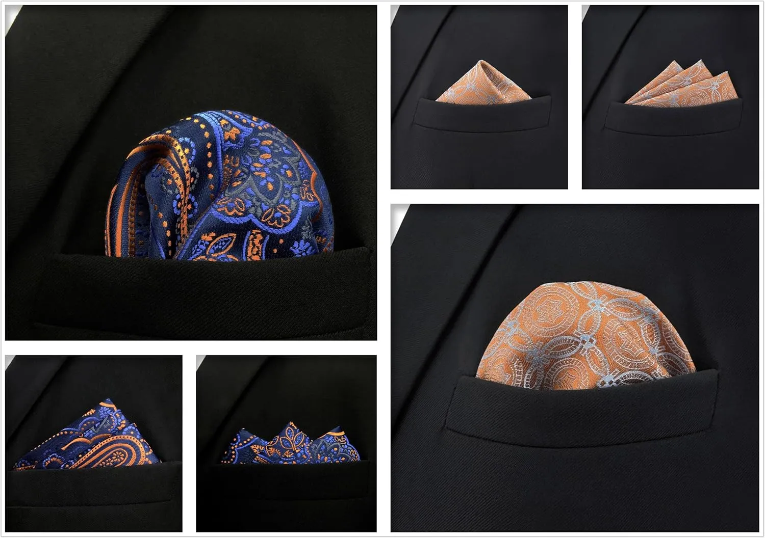 SHLAX&WING 5 Pieces Assorted Mens Silk Pocket Square Set Handkerchiefs