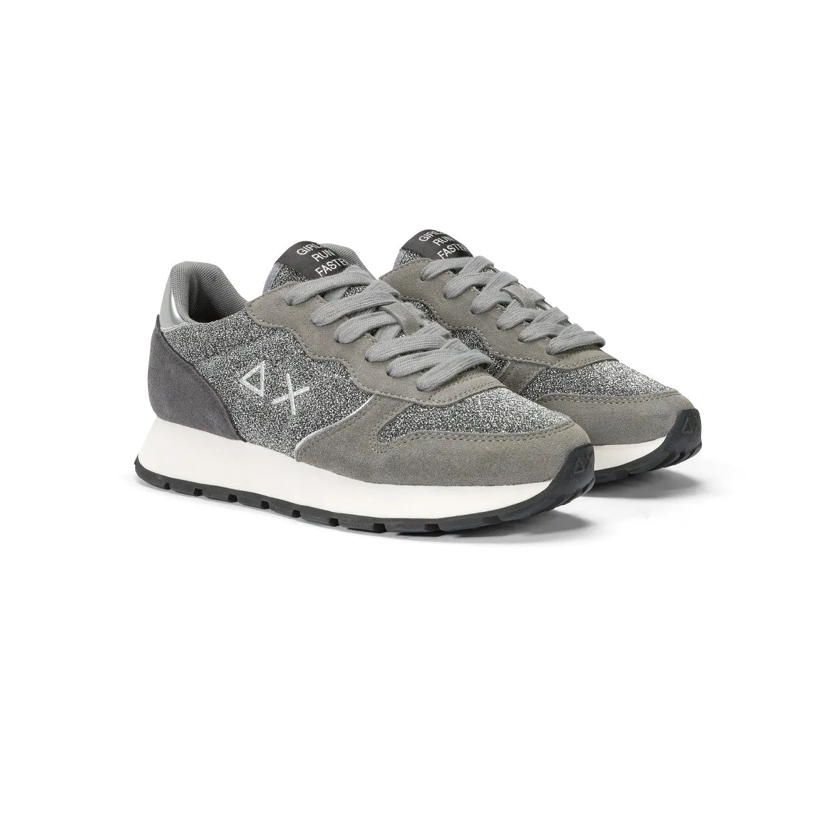 SUN68 ALLY GLITTER TEXTILE MEDIUM GREY SNEAKERS FOR WOMEN