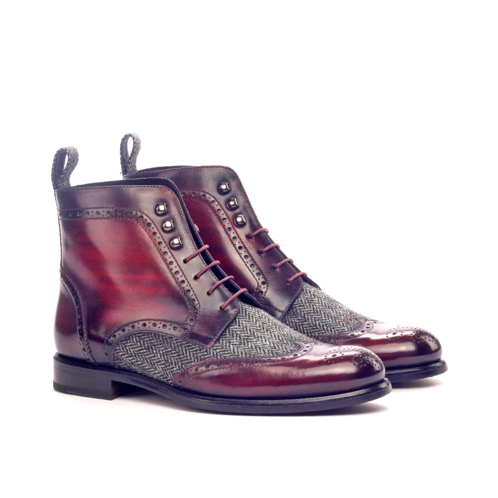 Women's Military Brogue Boots Patina Leather Grey Burgundy 3062