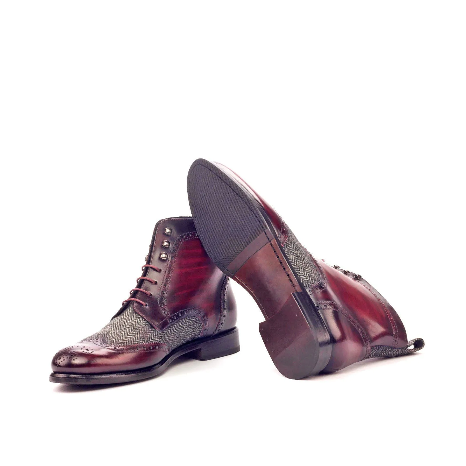 Women's Military Brogue Boots Patina Leather Grey Burgundy 3062