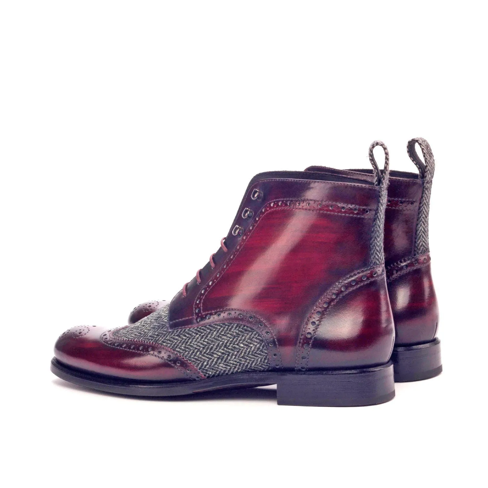 Women's Military Brogue Boots Patina Leather Grey Burgundy 3062