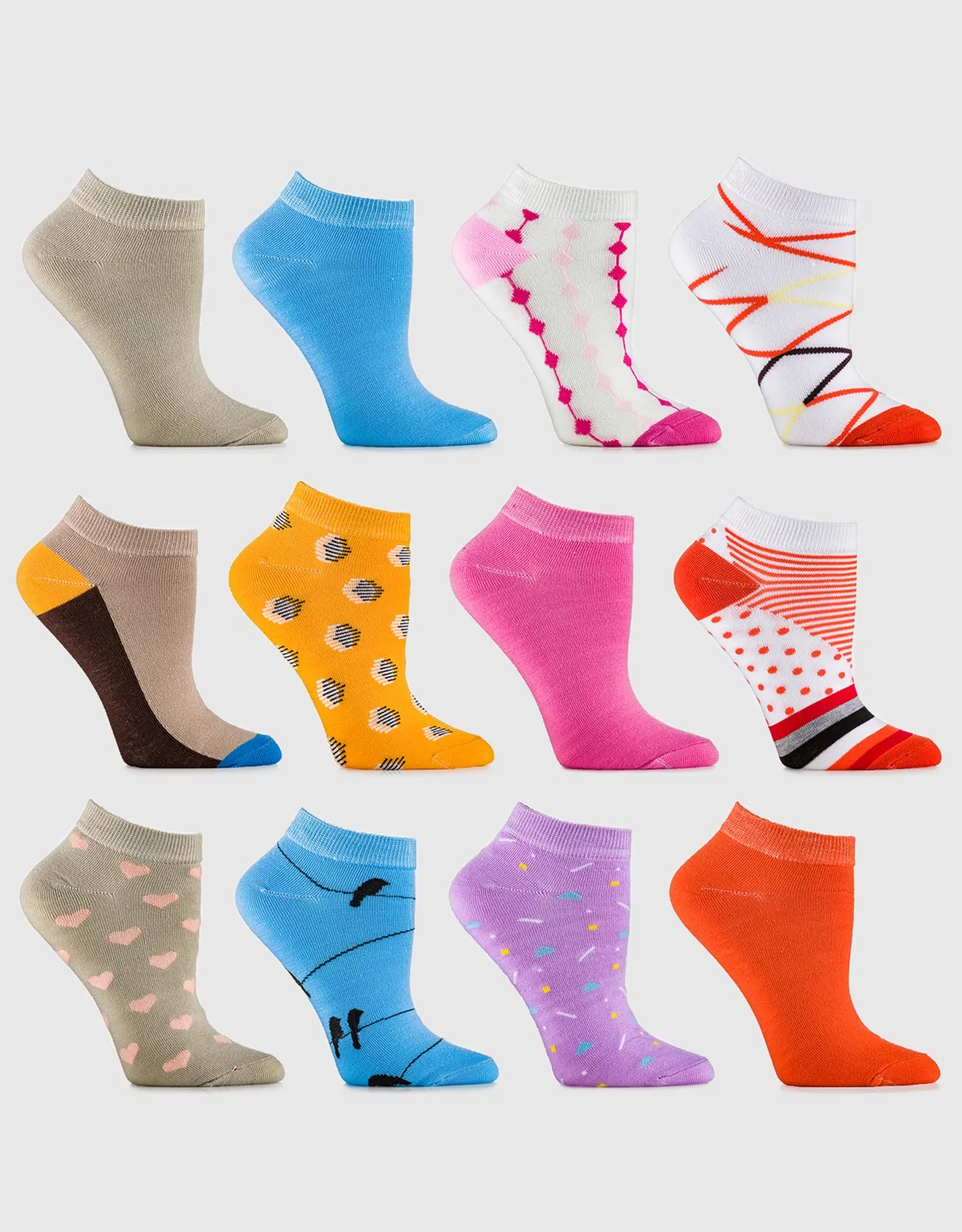 Womens Multicolor Ankle Socks 12 Pack