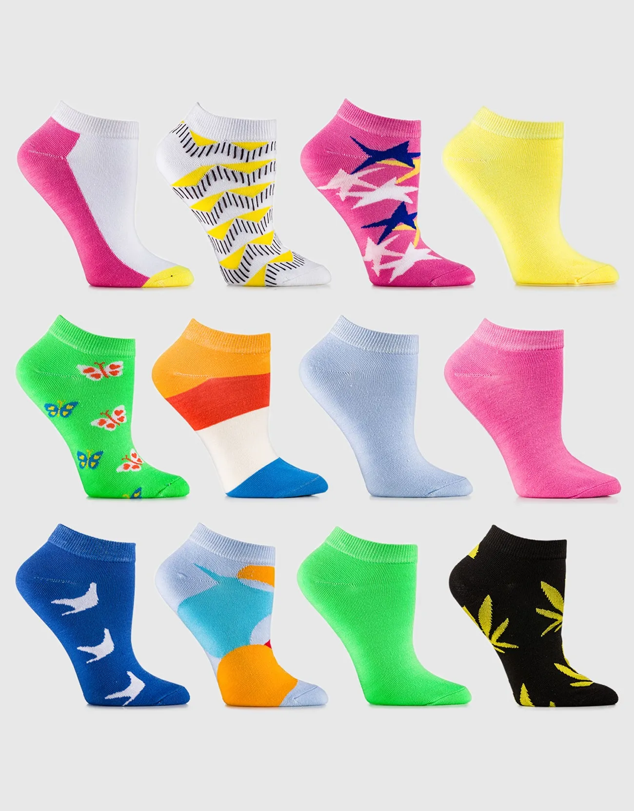 Womens Multicolor Ankle Socks 12 Pack