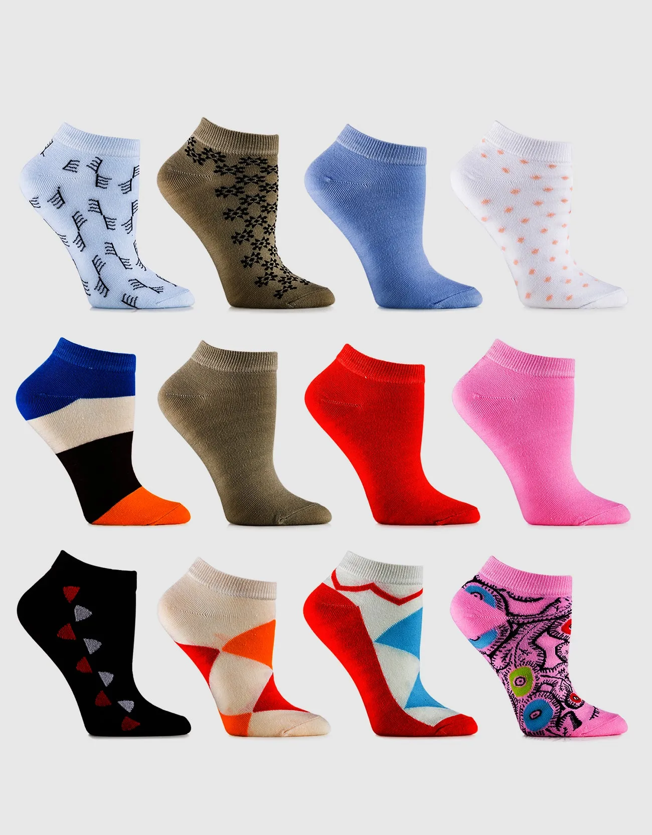 Womens Multicolor Ankle Socks 12 Pack