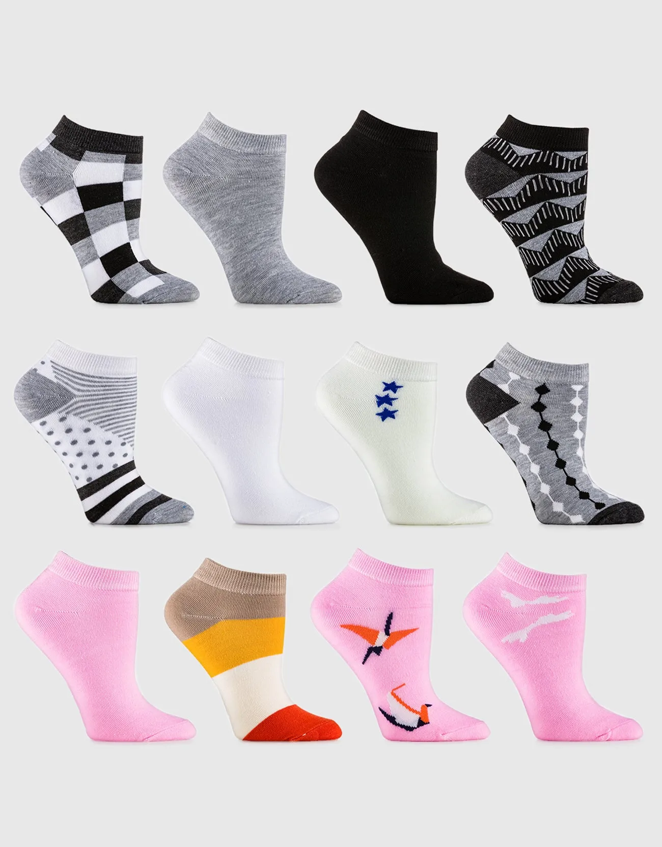 Womens Multicolor Ankle Socks 12 Pack