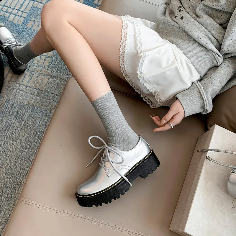 Womens Platform Oxfords Lace Up Chunky Shoes
